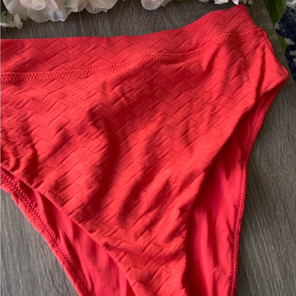 Aerie Coral Textured High Cut High Waisted Cheeky Bikini Swim Bottoms - Picture 2 of 5